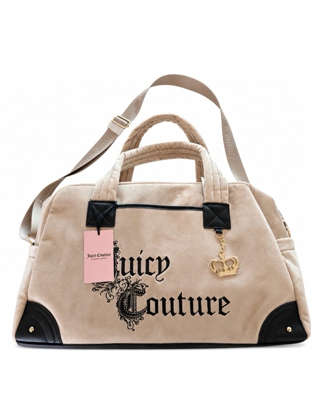NWT Juicy Couture LOGO Renaissance Velour Weekender Beige Duffel Bag Handbag